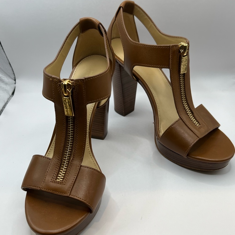 Michael Kors Brown Leather Zip-Front Platform Heels